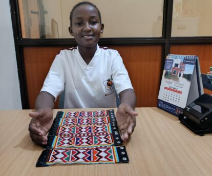 Rina, our Masai girl, with some of he craftwork for her new business