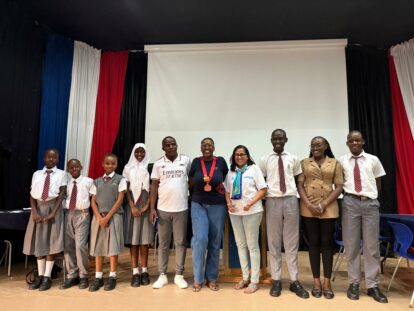 The successful children and teachers on stage