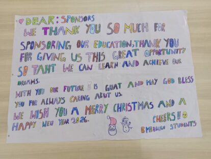 Thank you to sponsors poster from the students